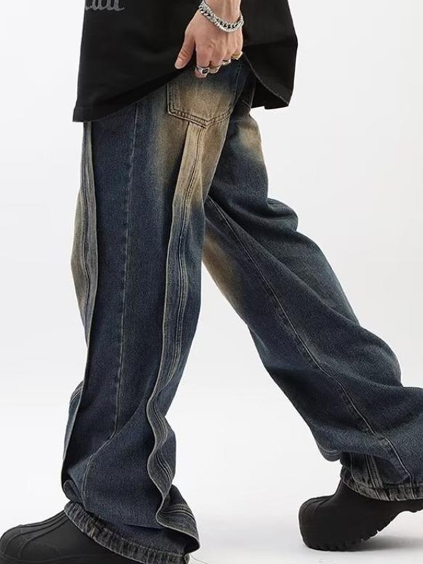 Verwaschene, lockere Patchwork-Jeans für Herren-2