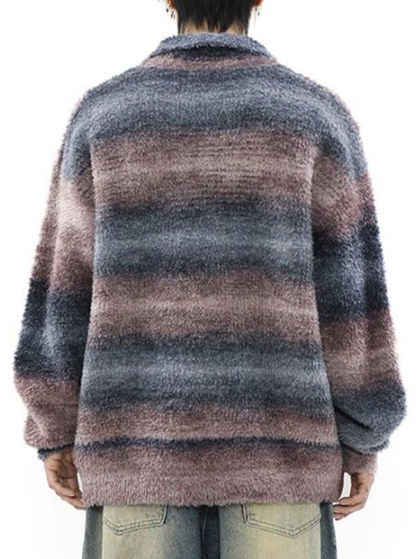 Gestreifter Vintage-Pullover mit Reverskragen für Herren-4