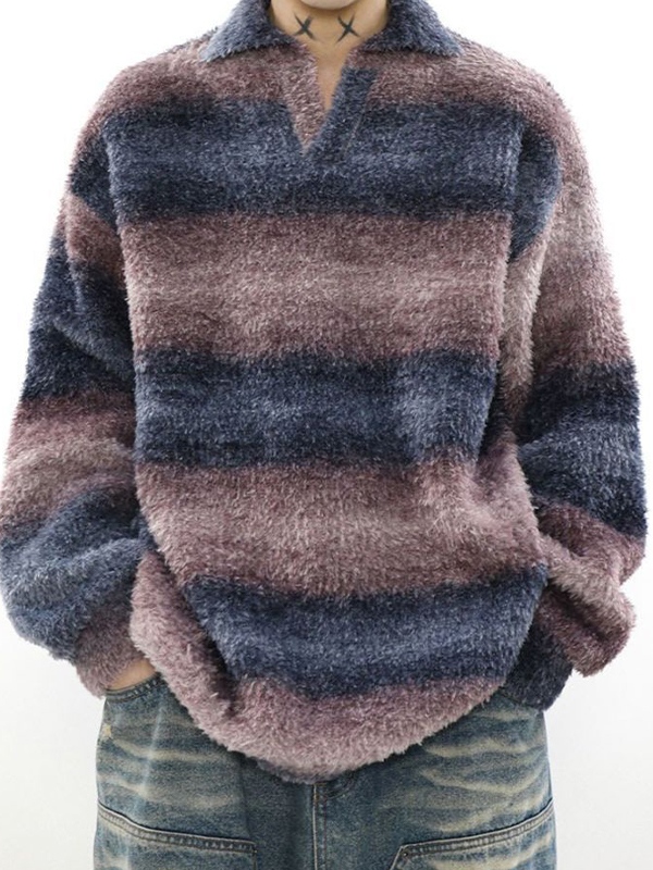 Gestreifter Vintage-Pullover mit Reverskragen für Herren-1