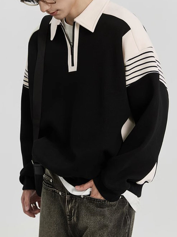 Kontrastfarbenes Strick-Sweatshirt mit halbem Reißverschluss für Herren-1