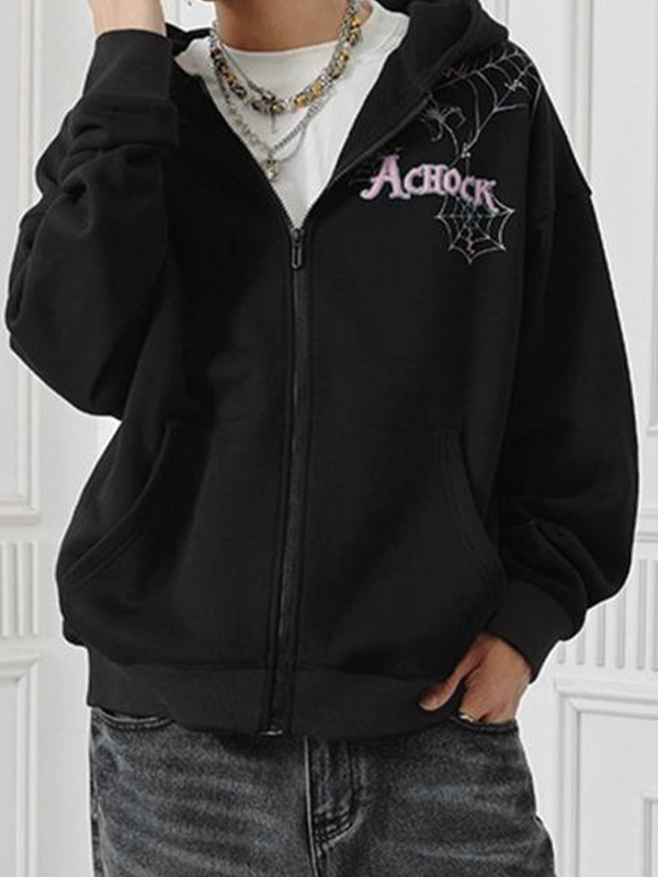 Herren-Jacke mit Reißverschluss und Street-Spinnennetz-Print-1