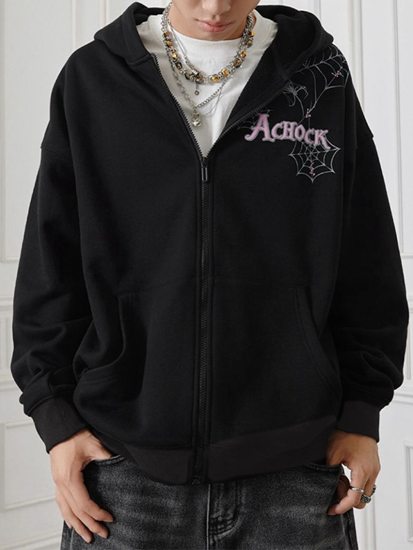 Herren-Jacke mit Reißverschluss und Street-Spinnennetz-Print-4