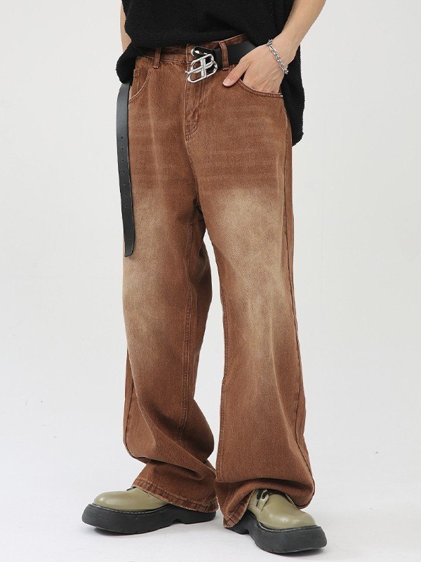 Lockere Jeans aus verblasstem Denim für Herren in Braun-1