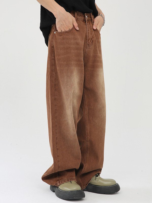 Lockere Jeans aus verblasstem Denim für Herren in Braun-2