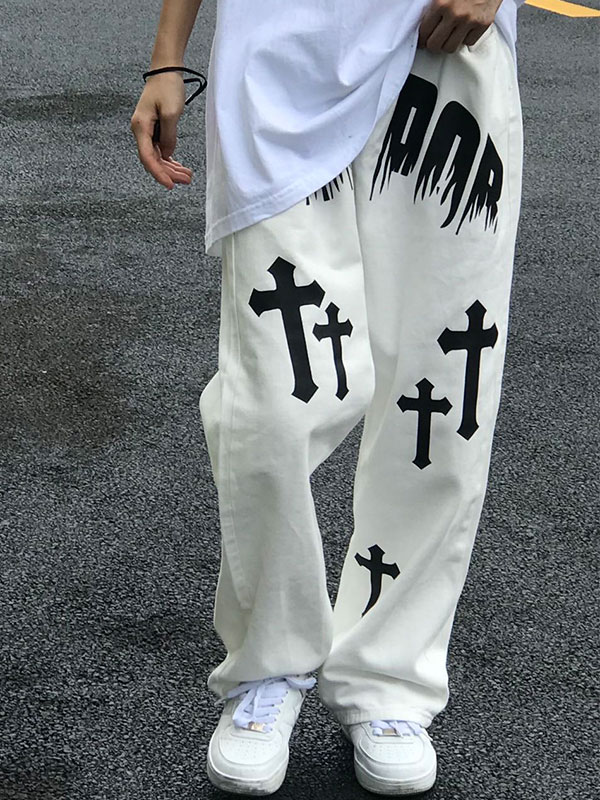 Herren Chrome Hearts Pattern Straight Leg Jeans-1