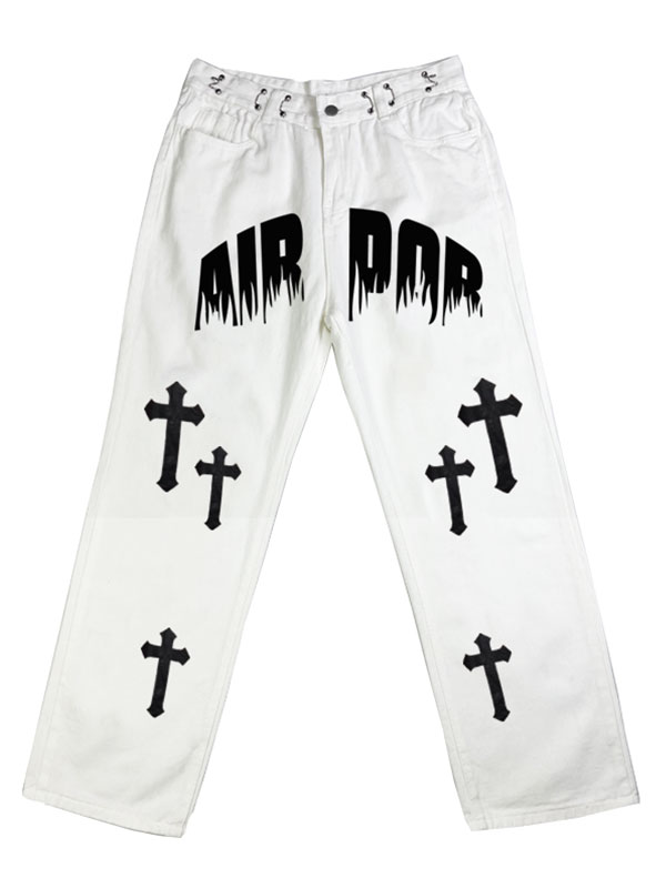 Herren Chrome Hearts Pattern Straight Leg Jeans-5
