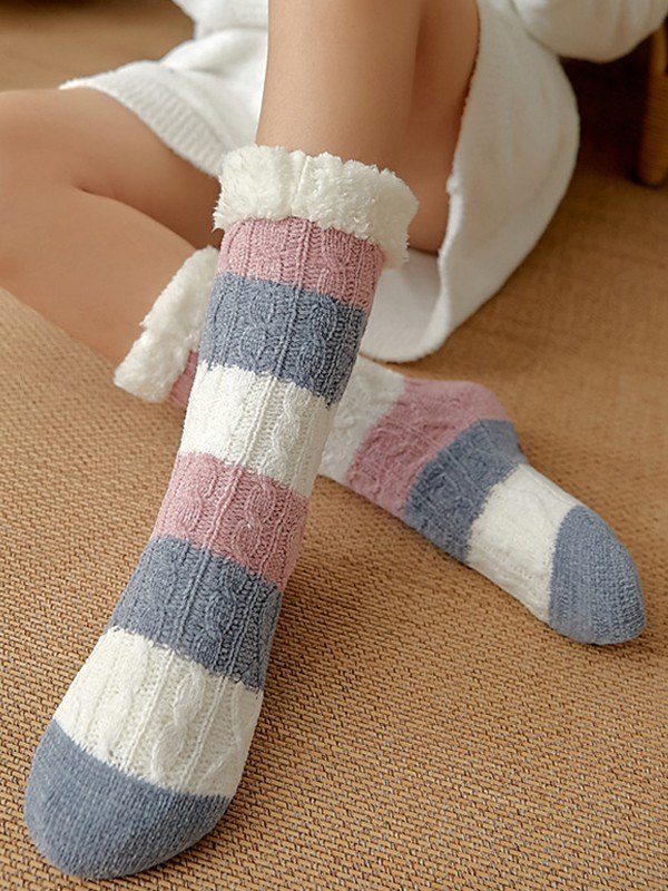 Farbblock gestreifte, mit Fleece gefütterte Socken-2